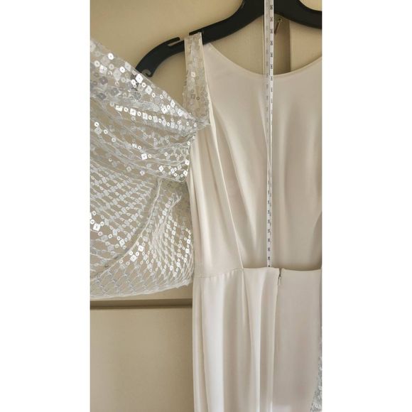Sho(Tadashi Shoji) Ashley Backless Jumpsuit,  Ivory Crepe with Mate Silver Sequi - Picture 8 of 9